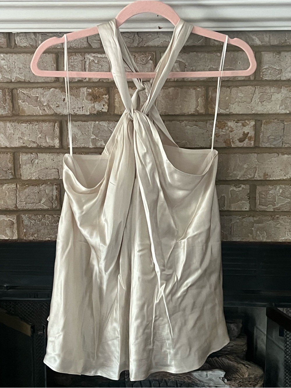 Satin Halter Tie-Back shirt in Ivory